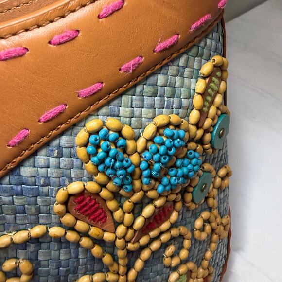 Isabella Fiore Large Raffia Floral Beaded Applique Tote Bag - Picture 9 of 12